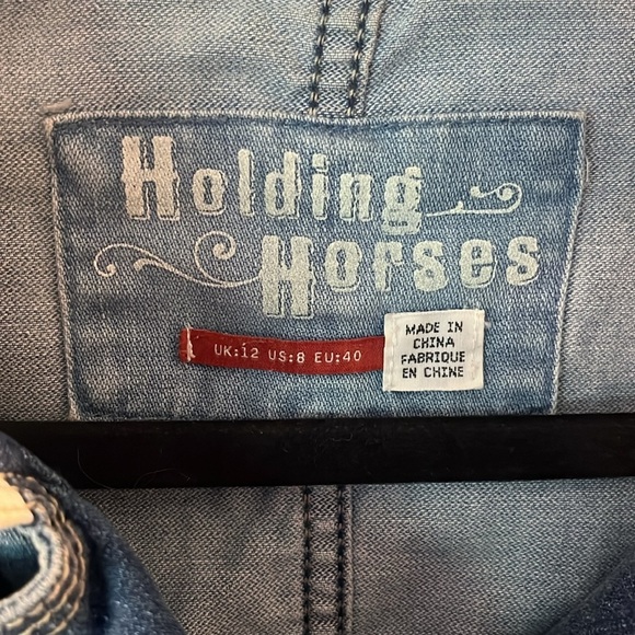 Anthropologie Holding Horses Distressed Western Denim Peacoat Jacket - Picture 3 of 5